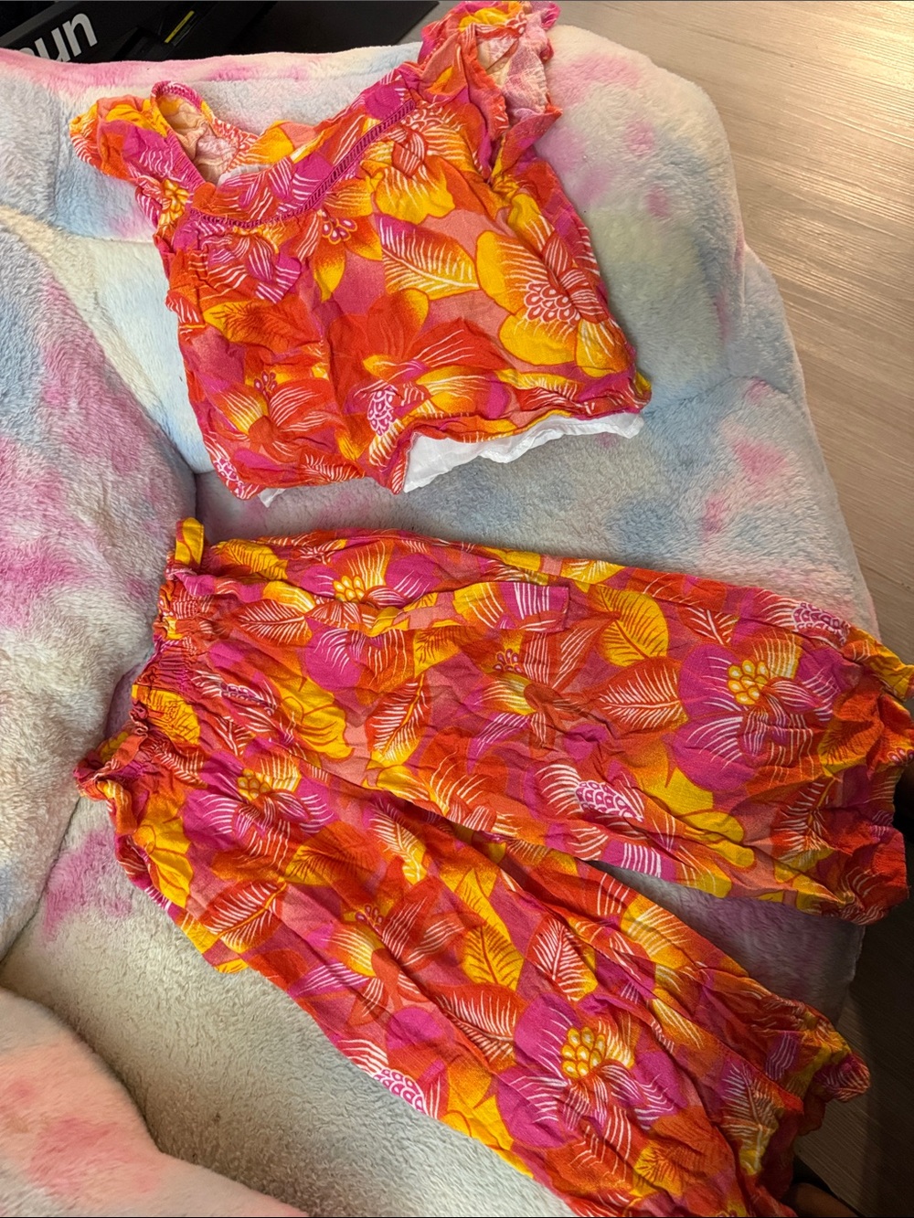 btween Pink & Orange Floral Two-Piece Jumpsuit Set